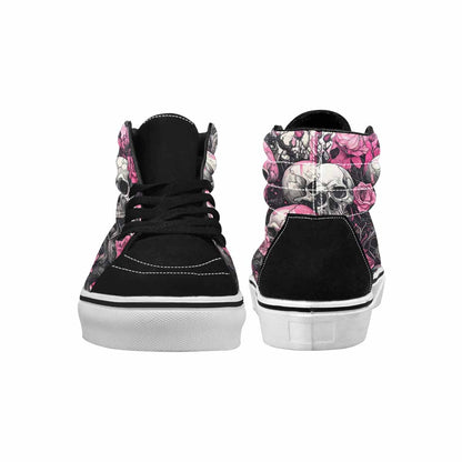 WOMEN'S Skulls Black & Pink Ink High Top Canvas Bold Print Cottagecore Handmade Custom Shoes