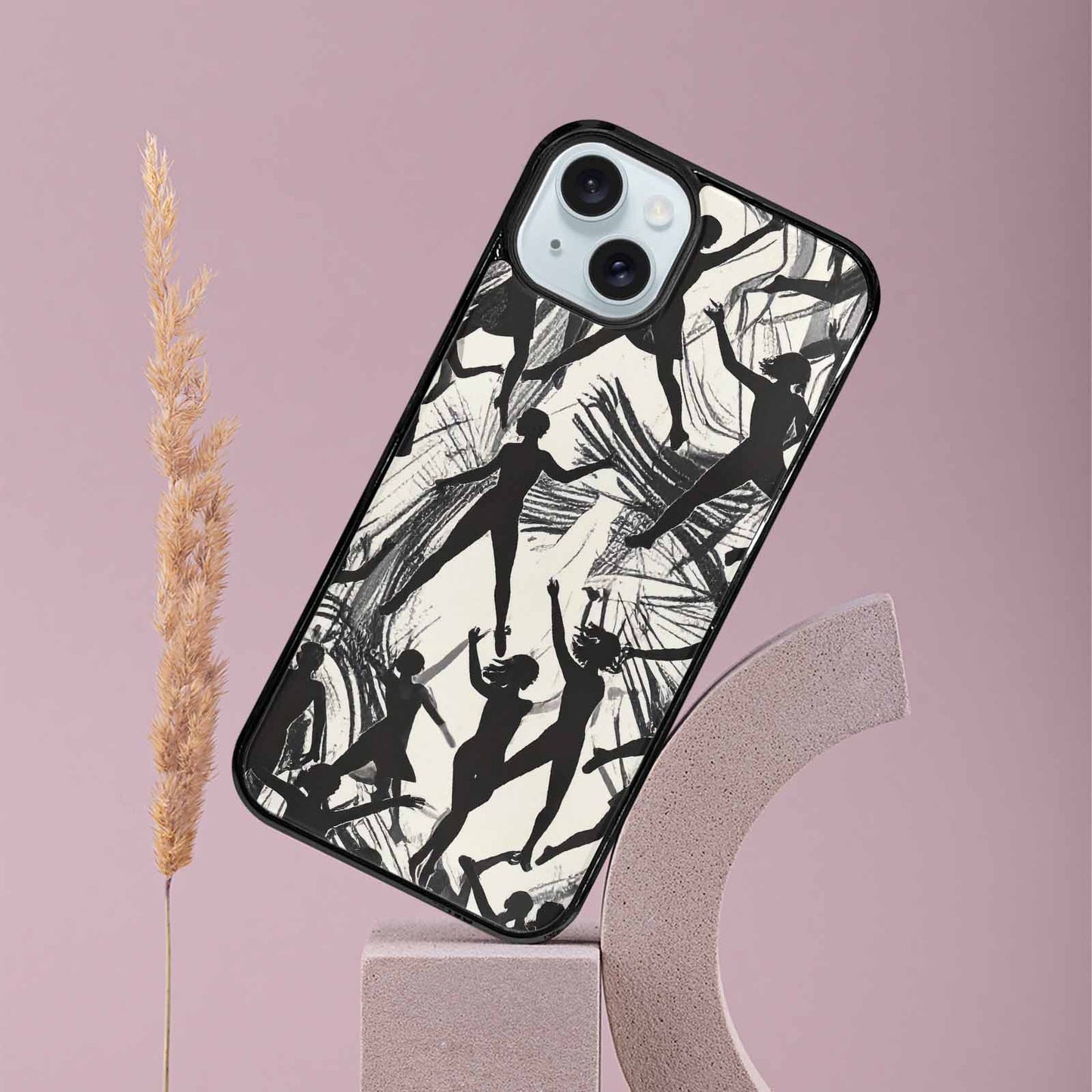 iPhone 15 Plus Case — Bold Dancing Figure Line Art Pattern, Custom Made Phone Cover