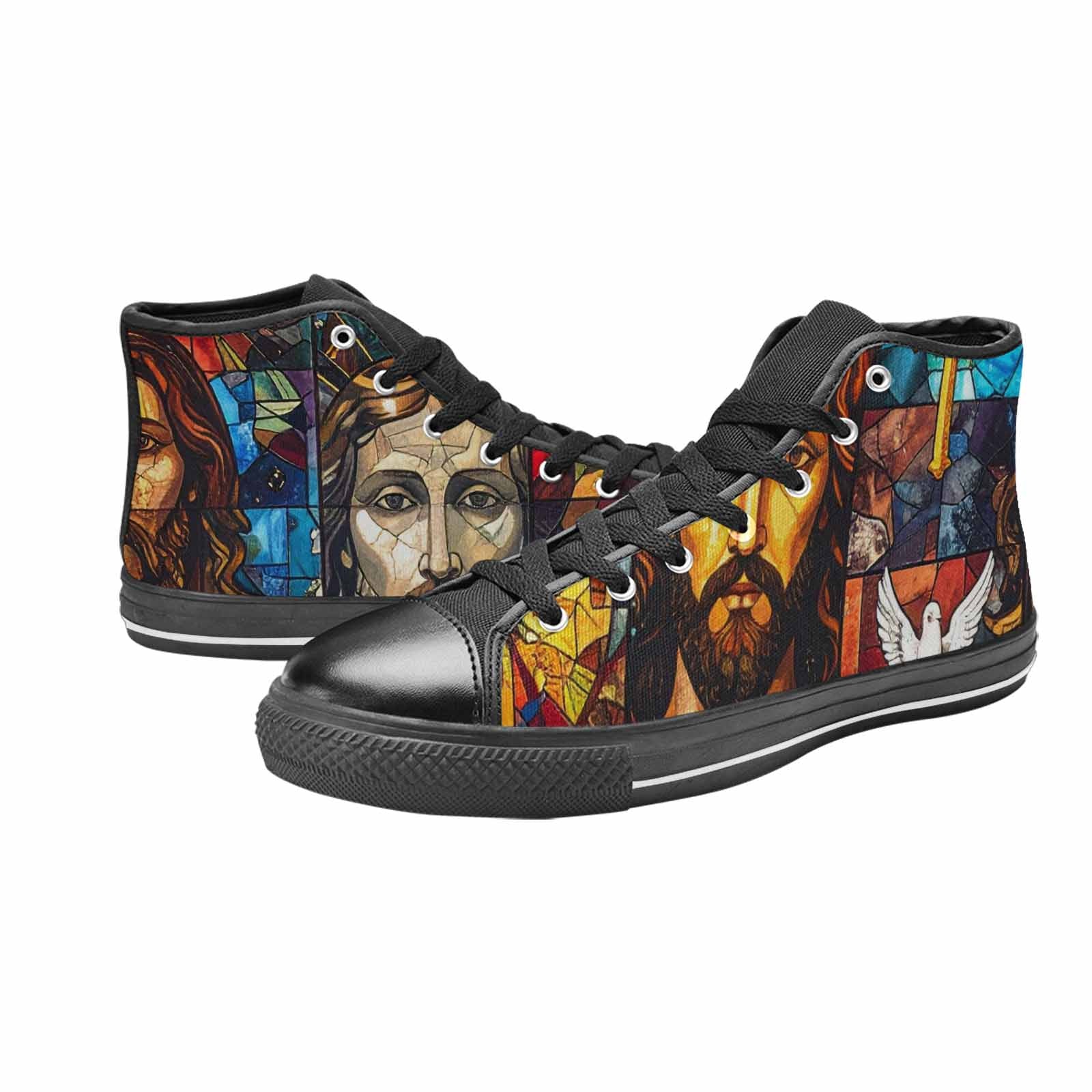 MEN'S Jesus Face Small High Top Canvas Wallpaper Art Sneakers