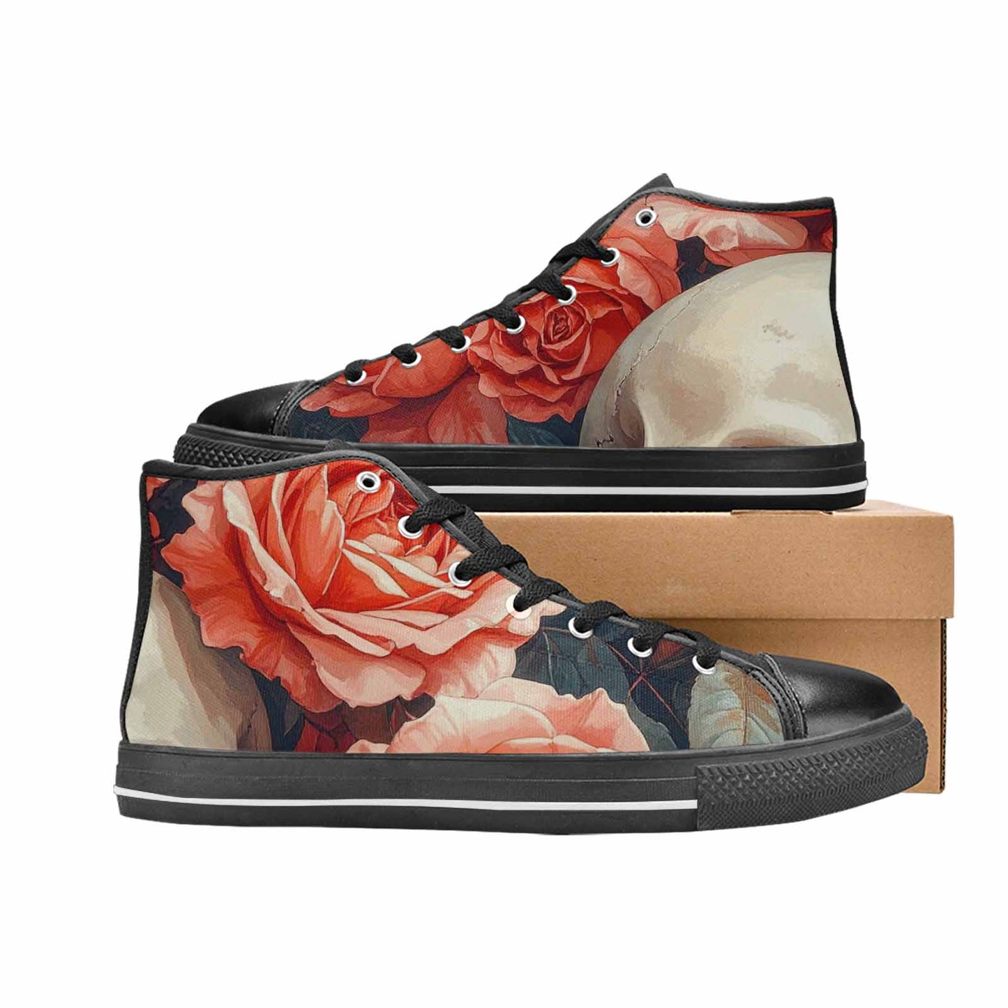 MEN'S Skulls Roses Soft Airbrush High Top Canvas Y2K Custom Sneakers