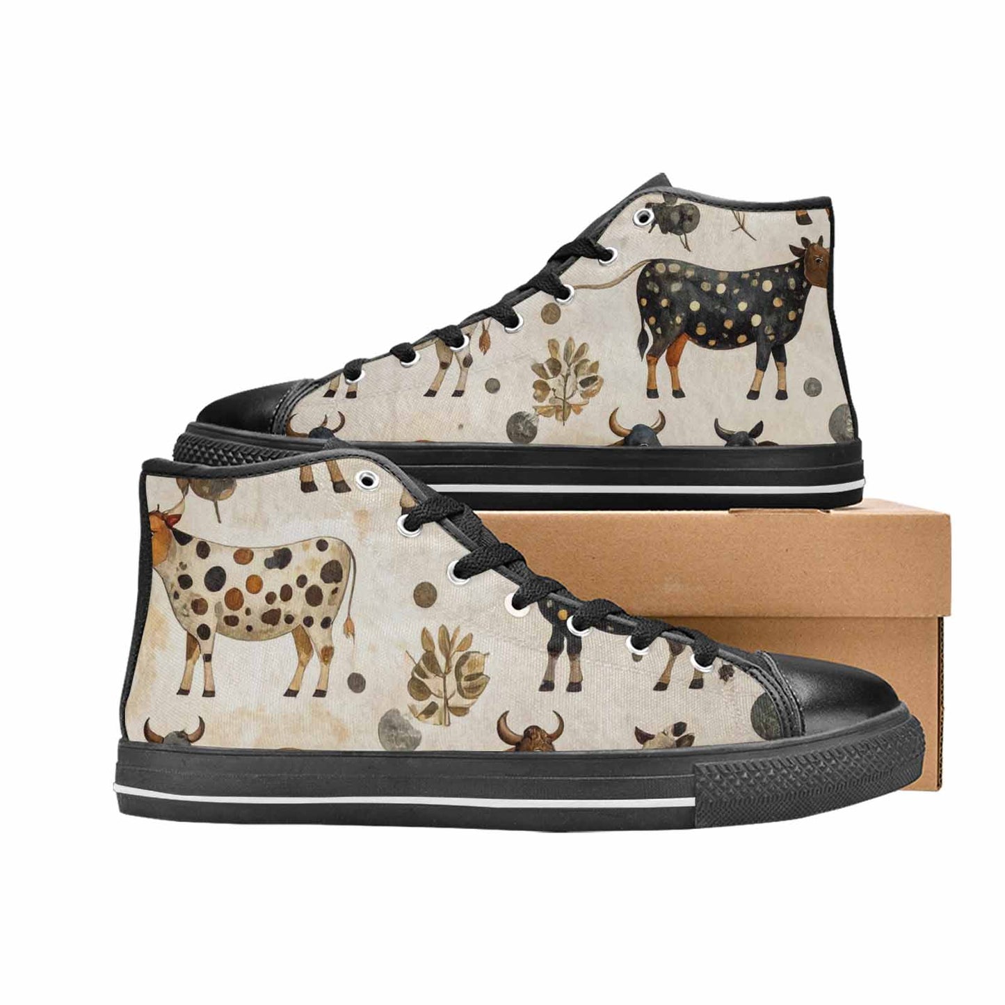 WOMEN'S Cow Animal Print High Top Canvas Surreal Custom Sneakers