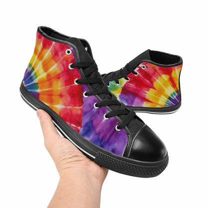 MEN'S Tie Dye Rainbow Spiral High Top Canvas Y2K Custom Shoes
