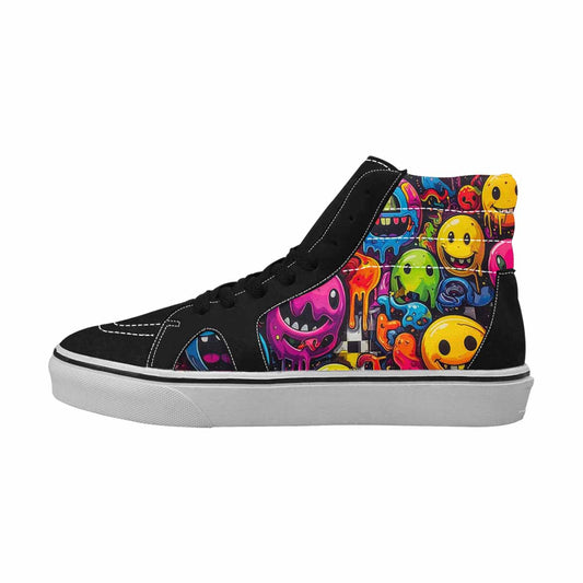 MEN'S Yellow Smiley Face High Top Canvas Wallpaper Art Custom Sneakers