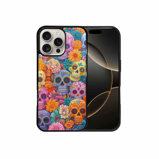 iPhone 16 Pro Max Case — Ornate Candy Color Skull Pattern Hundreds, Customized Protective Case