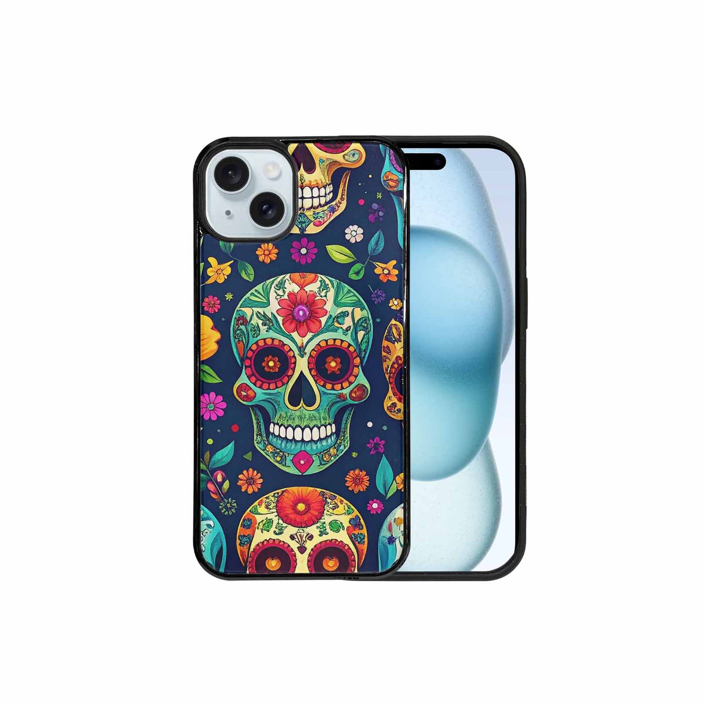 iPhone 15 Plus Case — Rainbow Sugar Skull Weave, Custom Made Phone Cover