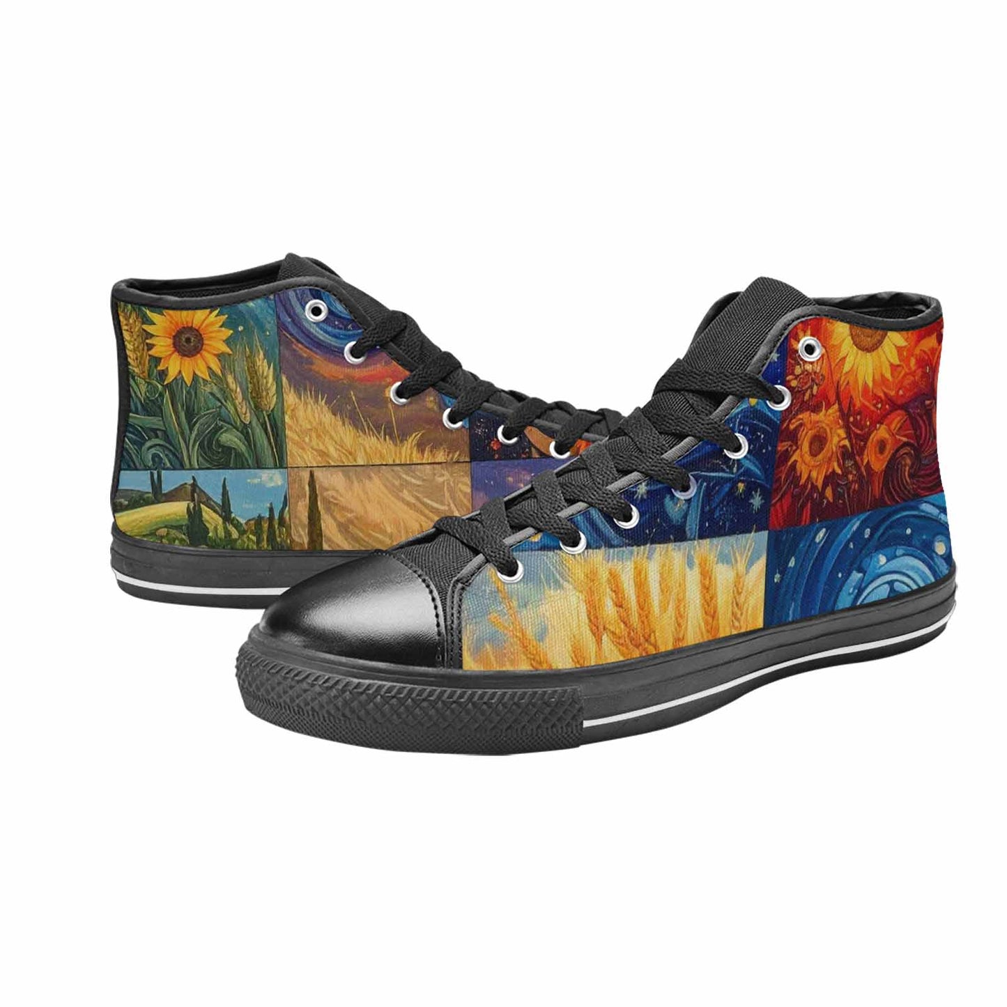 WOMEN'S Van Gogh-Style Swirl High Top Canvas Surreal Custom Sneakers