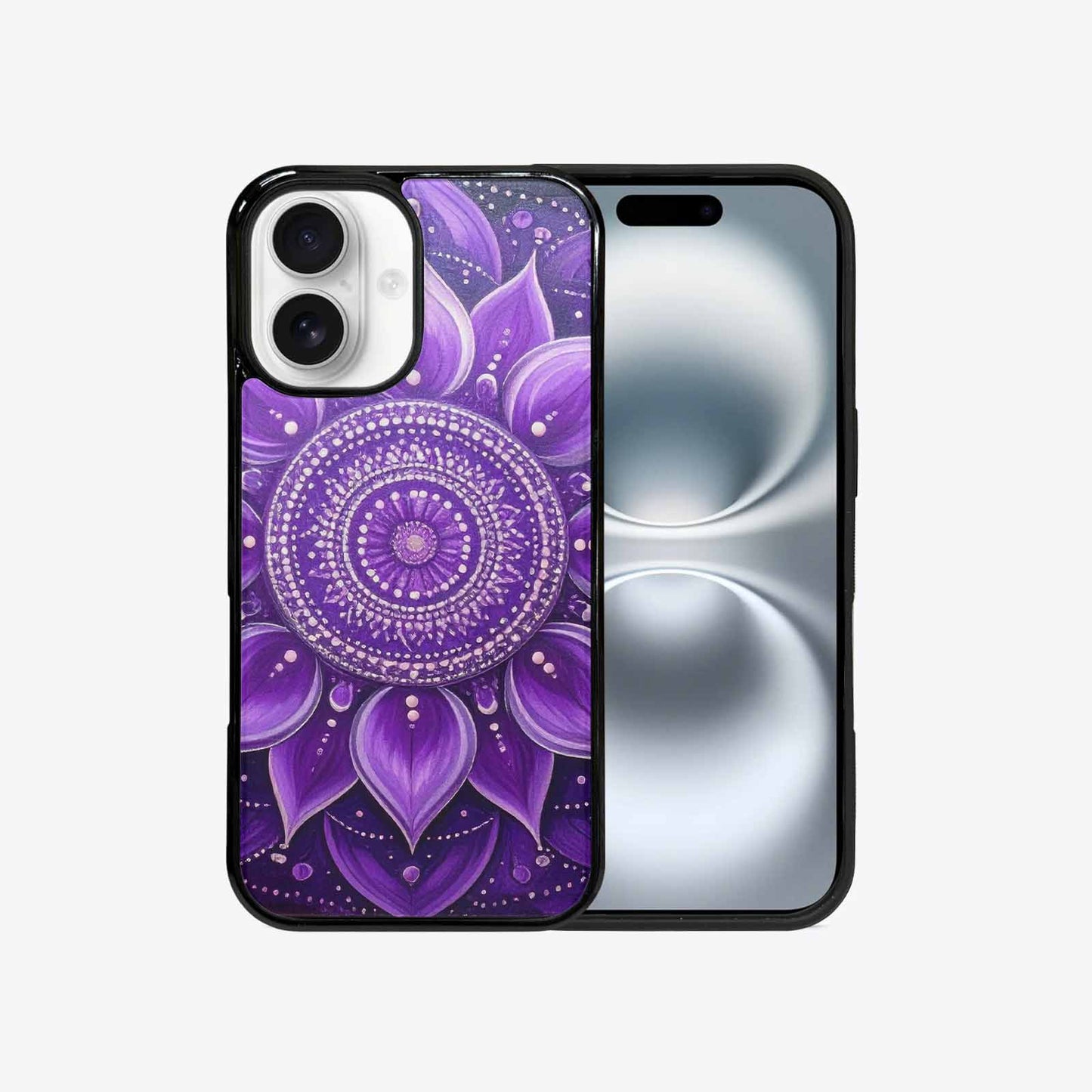 iPhone 16 Case — Purple Mandala Bohemian Print Edge To, Custom Made Phone Cover