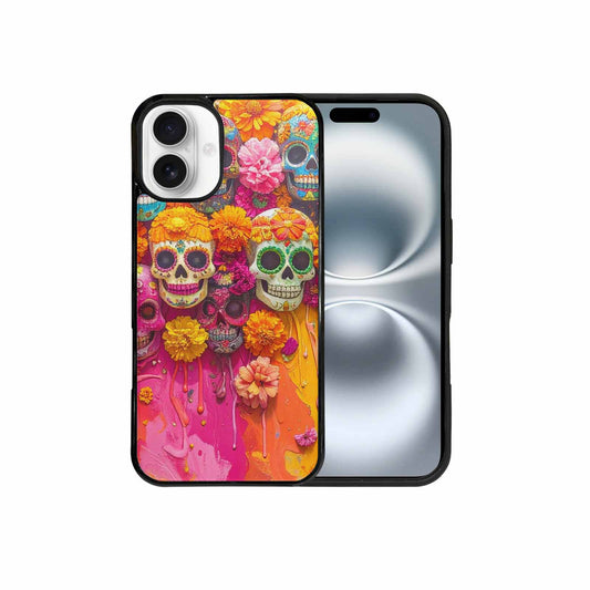 iPhone 16 Plus Case — Ornate Candy Color Skull Pattern Hundreds, Unique Phone Case Design
