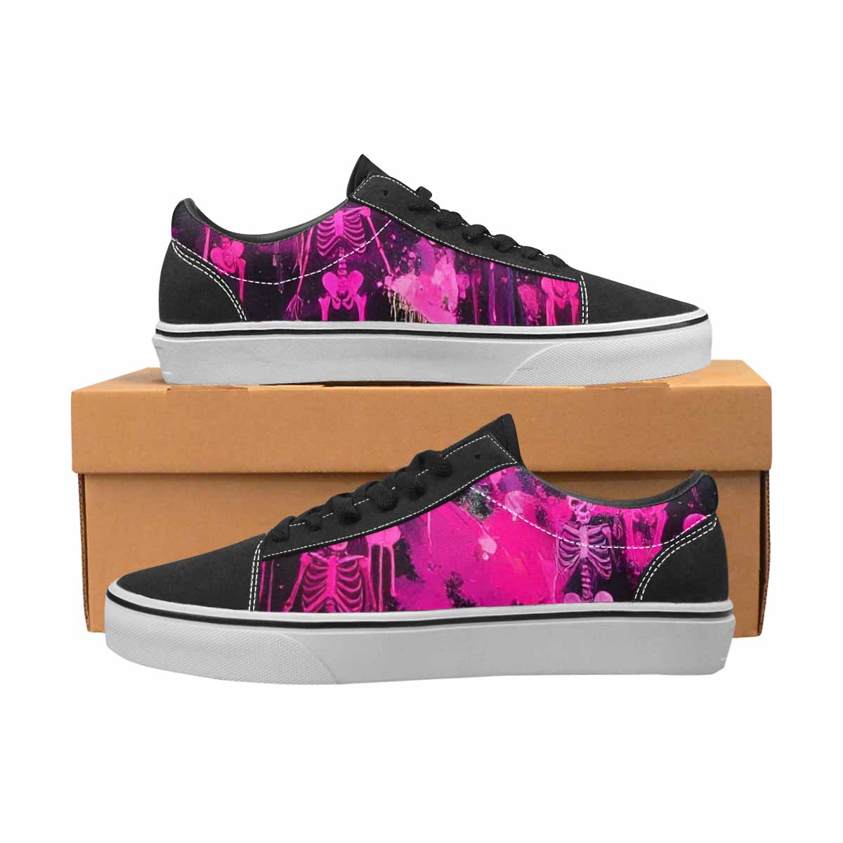 WOMEN'S Skeletons  Neon Pink Lace-Up Canvas Melting Art Sneakers