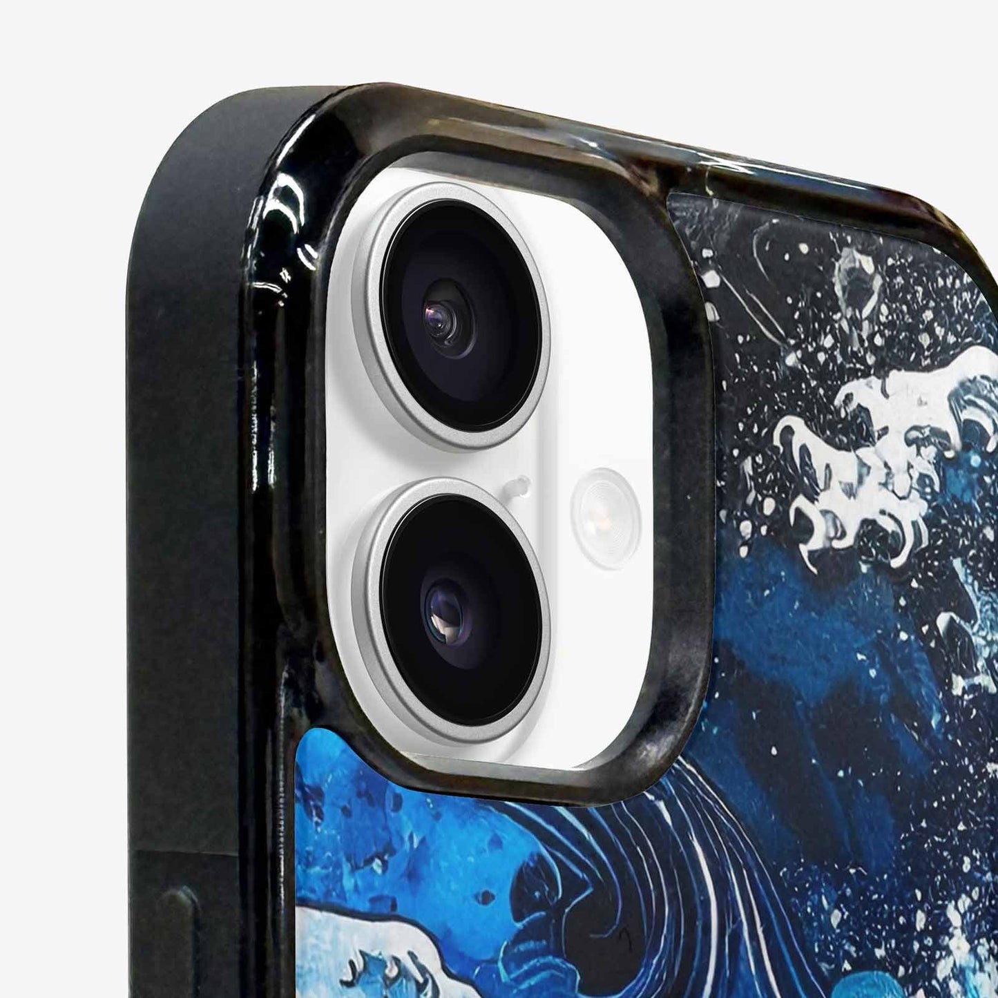 iPhone 16 Case — Nautical Wave Black Blue Ink Wave, Personalized Phone Case