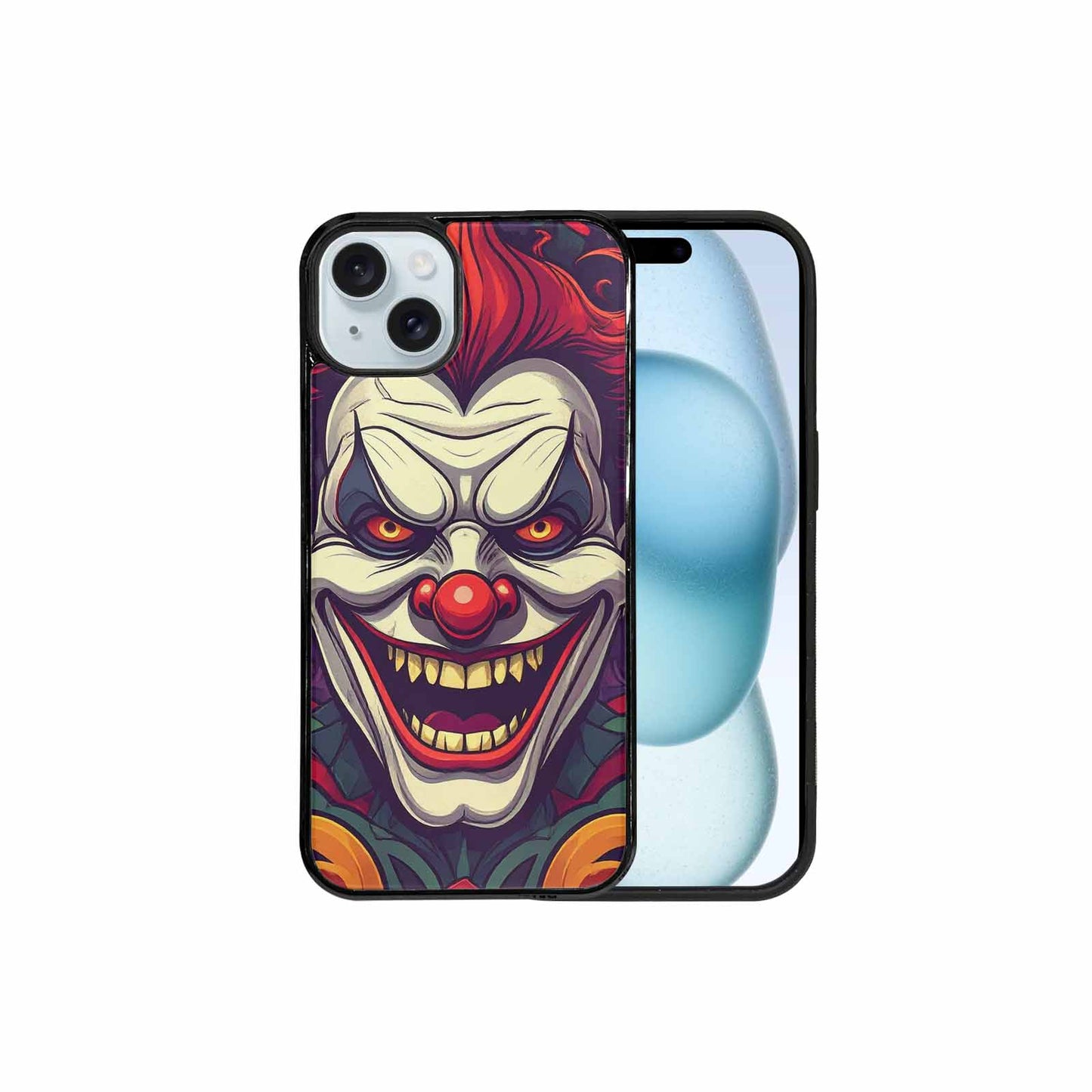 iPhone 15 Plus Case — Evil Circus Heads Faces Overlapping Patterns, Customized Protective Case