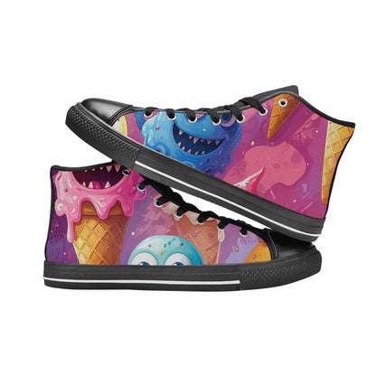 WOMEN'S Melting Icecream Cone Monster High Top Canvas Vibrant Chaos Custom Sneakers