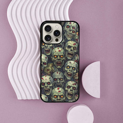 iPhone 16 Pro Max Case — Zombie Head Pattern Hundreds Of Small, Custom Printed Phone Case