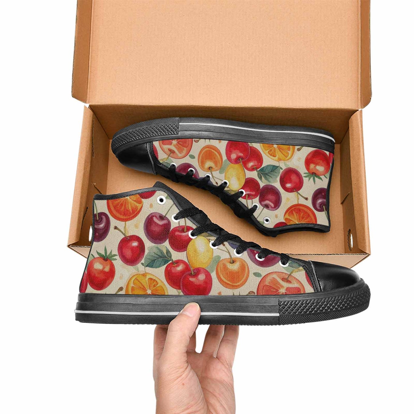 MEN'S Cherry Fruit Print High Top Canvas Surreal Custom Sneakers