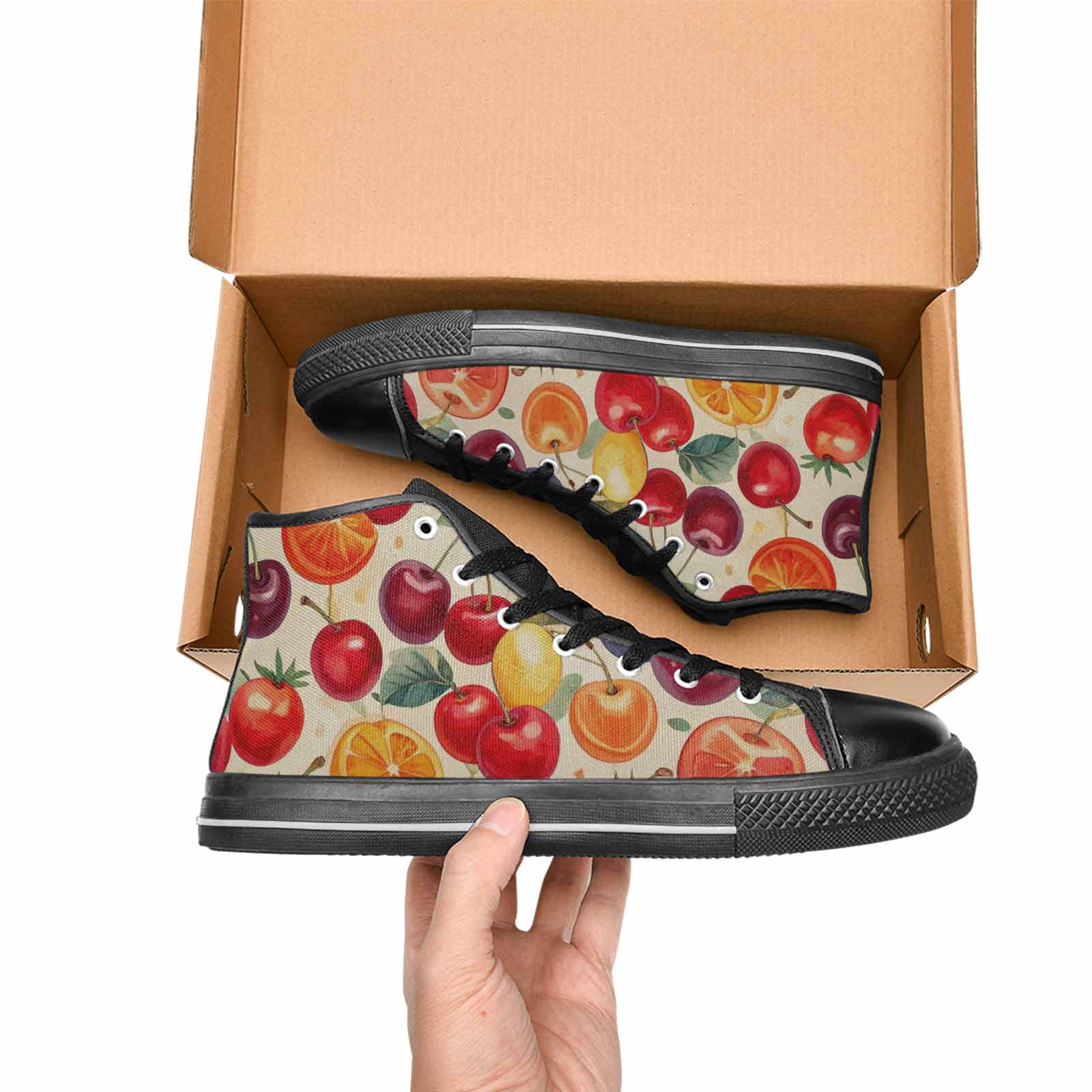 MEN'S Cherry Fruit Print High Top Canvas Surreal Custom Sneakers