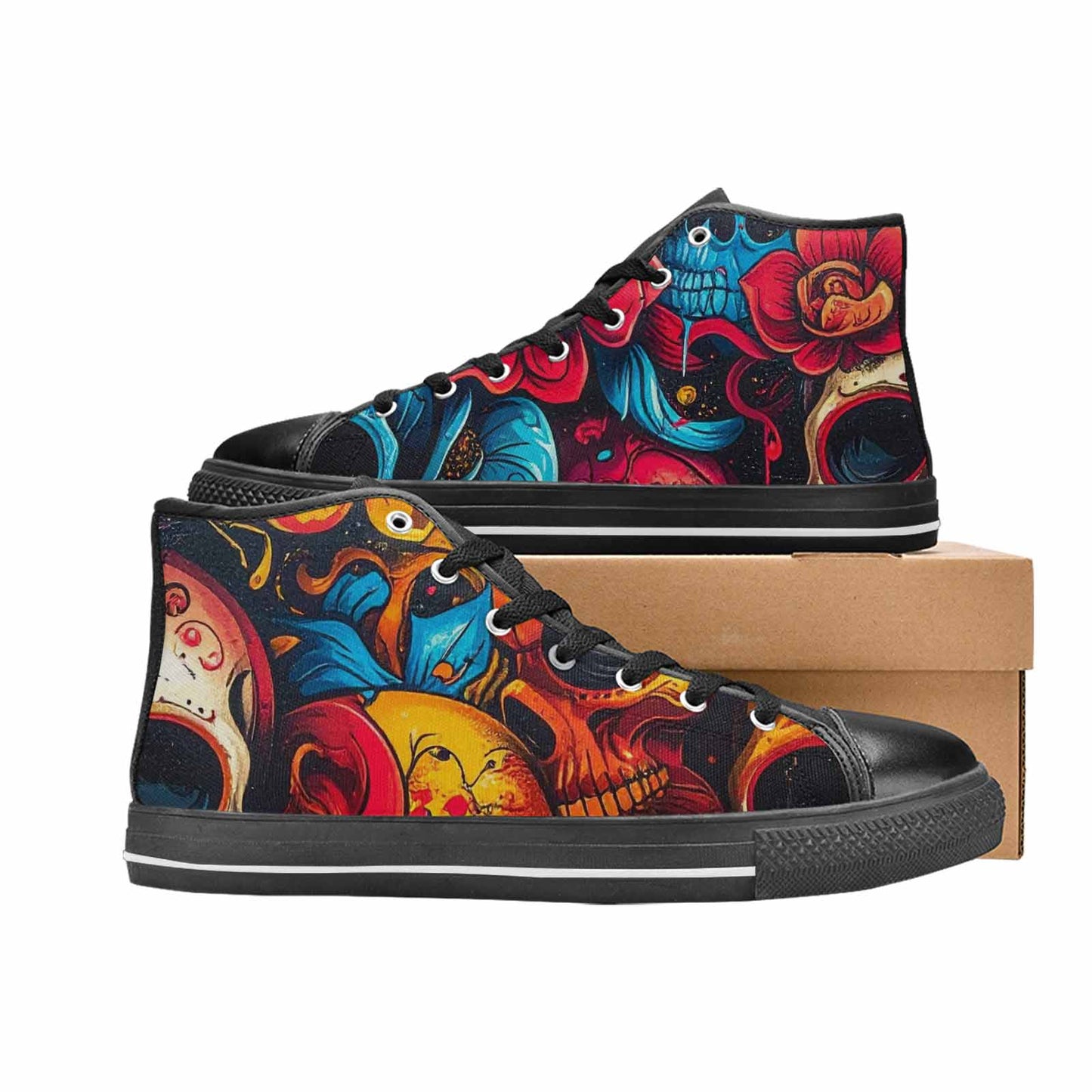 MEN'S Graffiti Skull High Top Canvas Surreal Custom Sneakers
