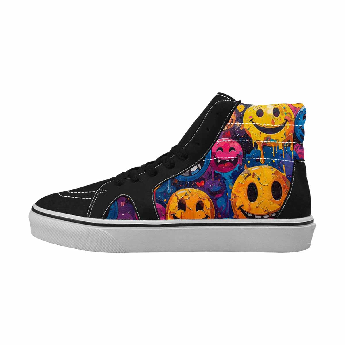 WOMEN'S Smiley Face High Top Canvas Unique Print Aesthetic Custom Streetwear Shoes