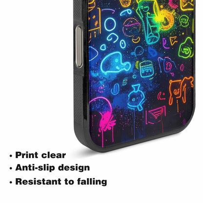 iPhone 16 Pro Max Case — Neon Glow Outline Icon Pattern Hundreds, Custom Art Phone Cover