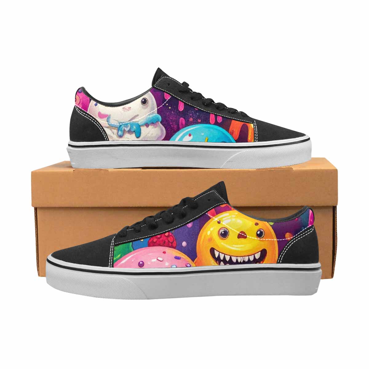 WOMEN'S Melting Ice Cream Monster Lace-Up Canvas Vibrant Chaos Custom Sneakers