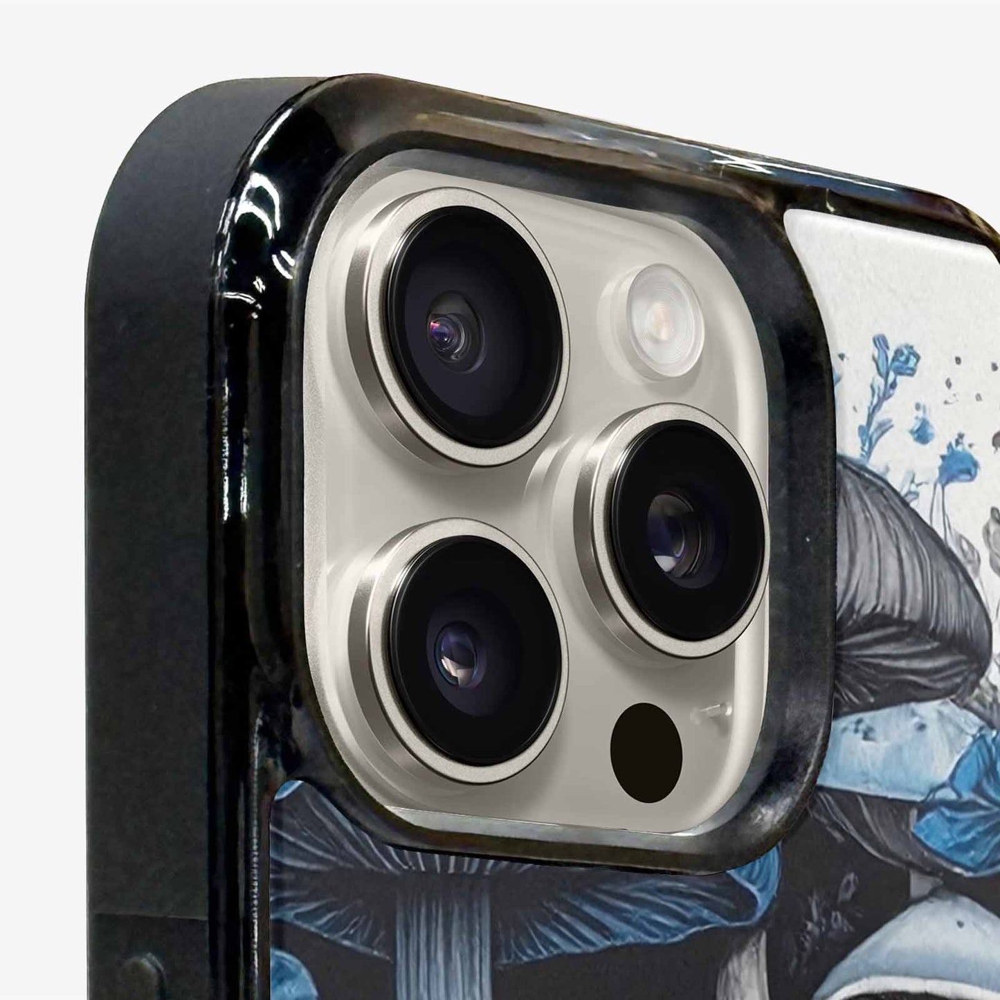 iPhone 16 Pro Case — Mushrooms General Black Blue Ink Mushrooms, Custom Made Phone Cover