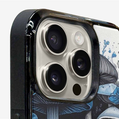 iPhone 16 Pro Case — Mushrooms General Black Blue Ink Mushrooms, Custom Made Phone Cover