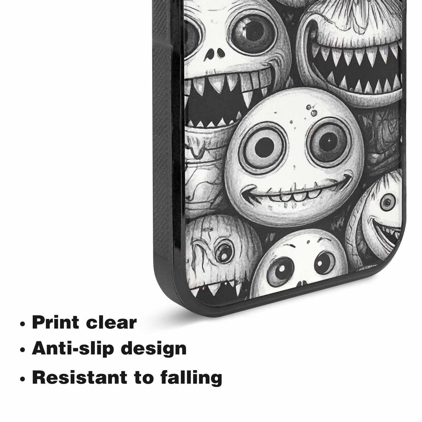 iPhone 15 Case — Black And White Monster Face Collage, Personalized Phone Case