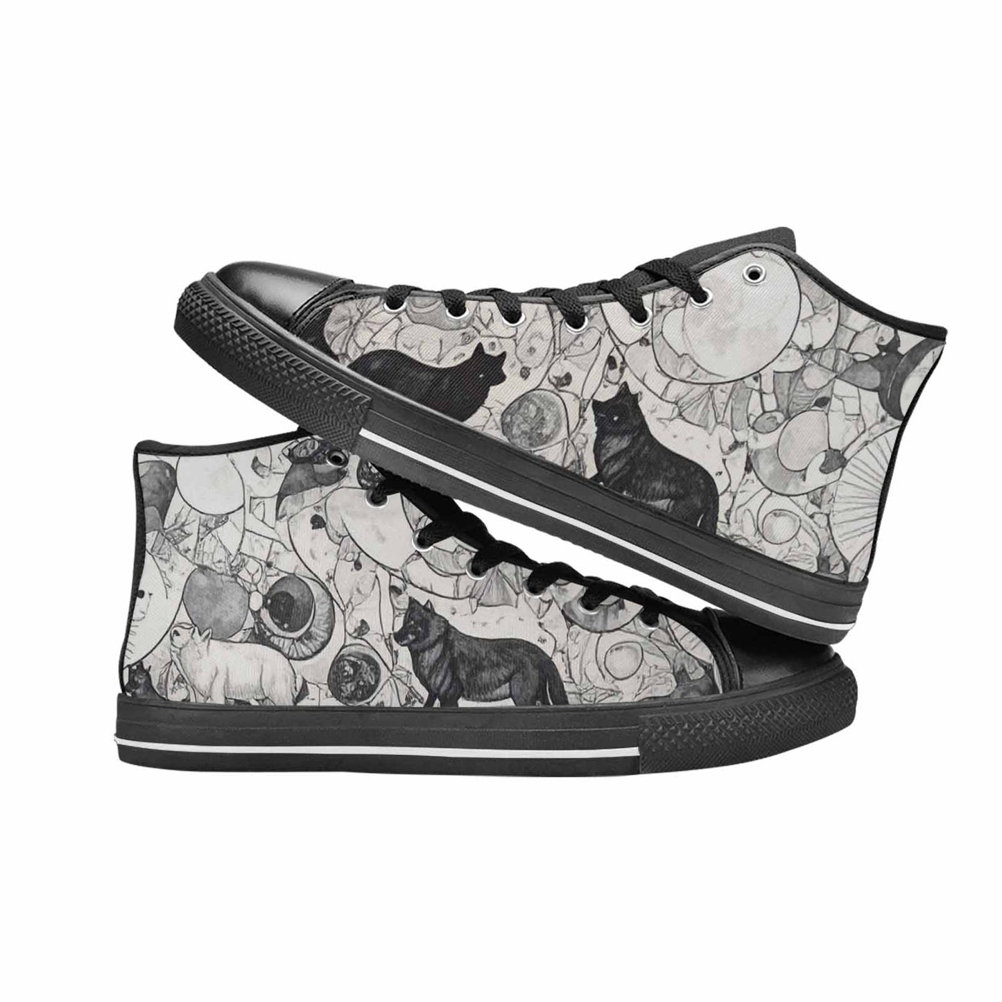 WOMEN'S Wolves Everywhere Collage High Top Canvas Cottagecore Custom Shoes