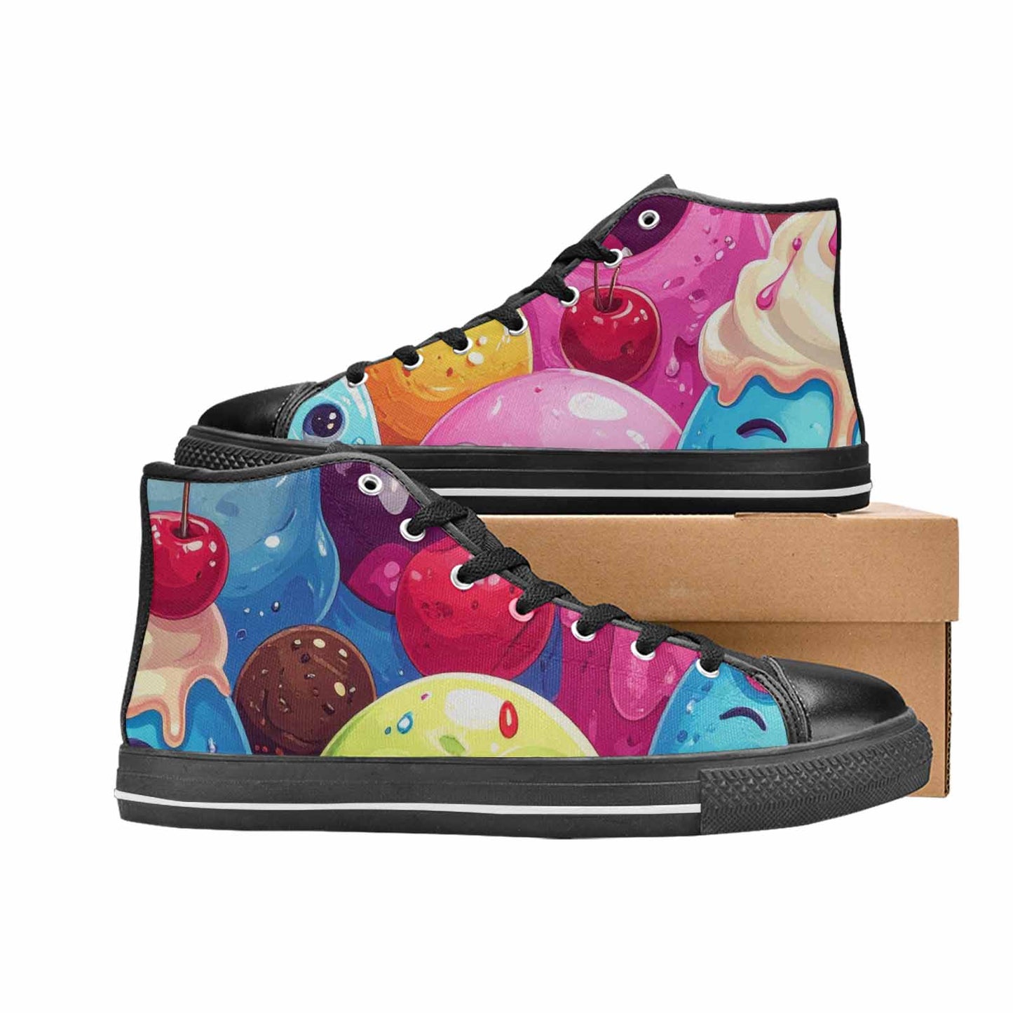 WOMEN'S Melting Icecream Monster Cherry High Top Canvas Dreamcore Sneakers