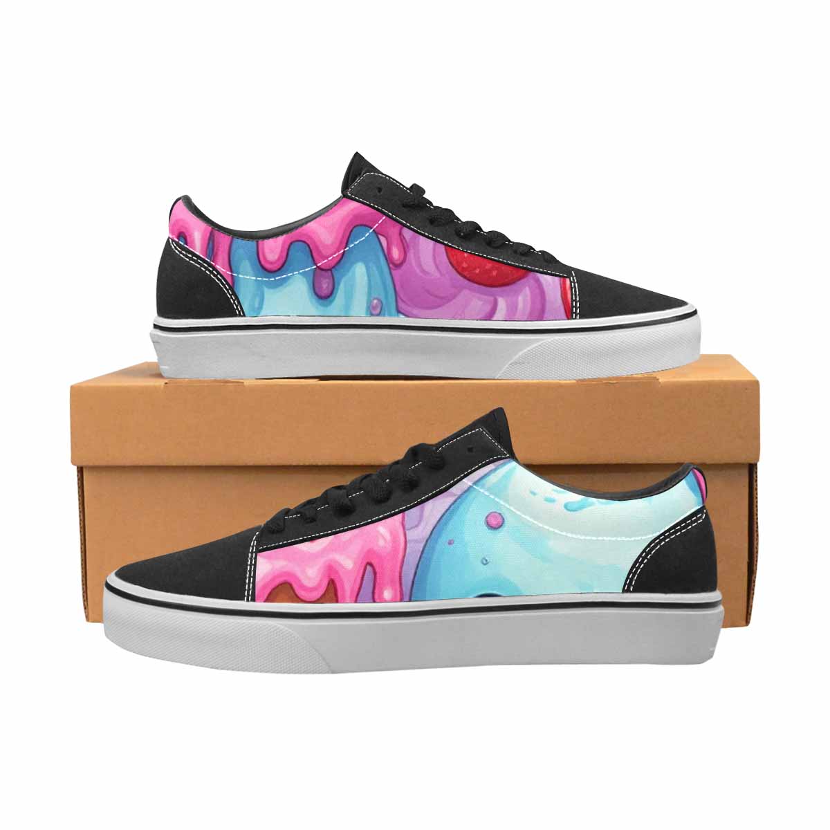 MEN'S Melting Icecream Monster Cherry Canvas Lace-Up Cottagecore Sneakers