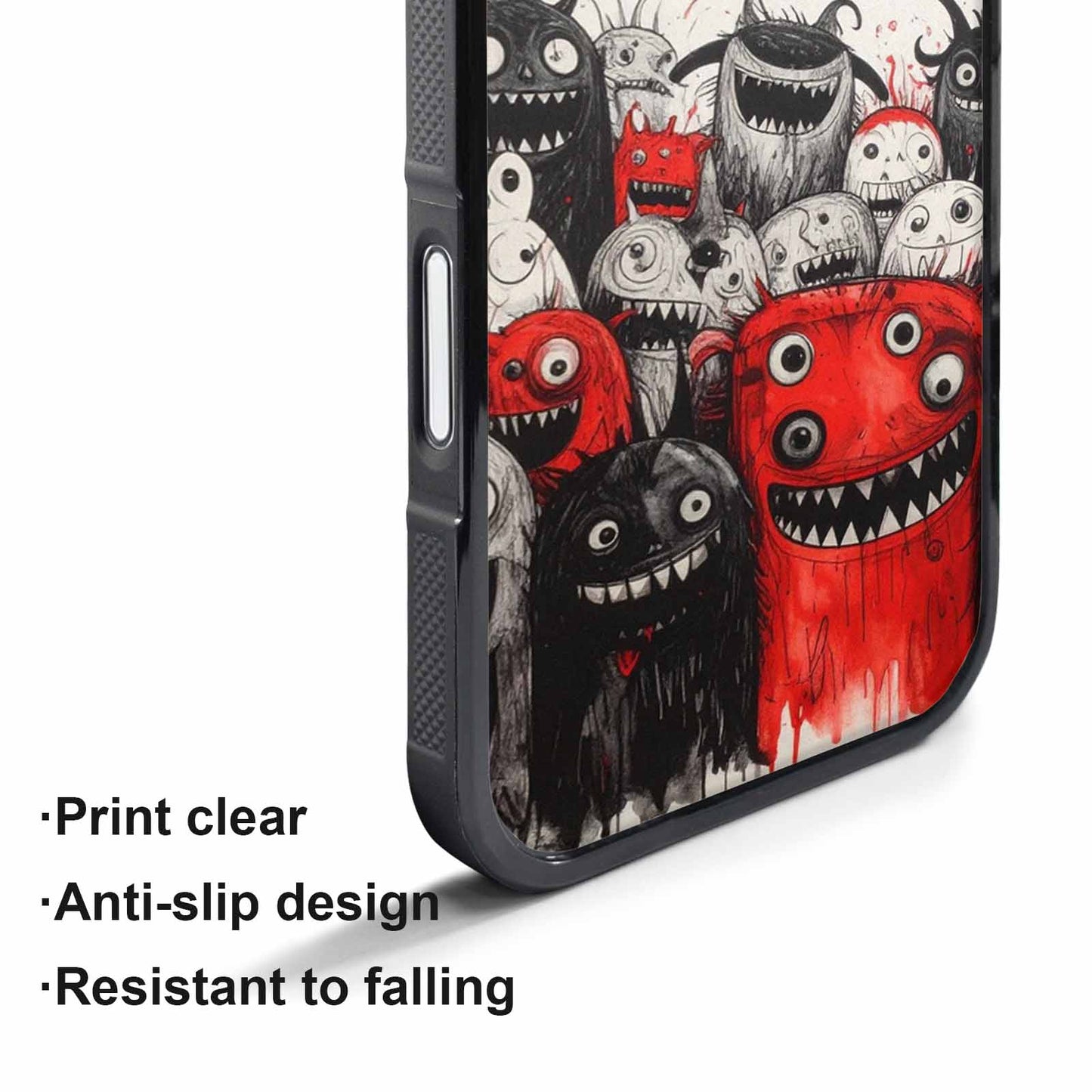 iPhone 17 Pro Case — Black Red Ink Monsters General Cartoon, Custom Printed Phone Case