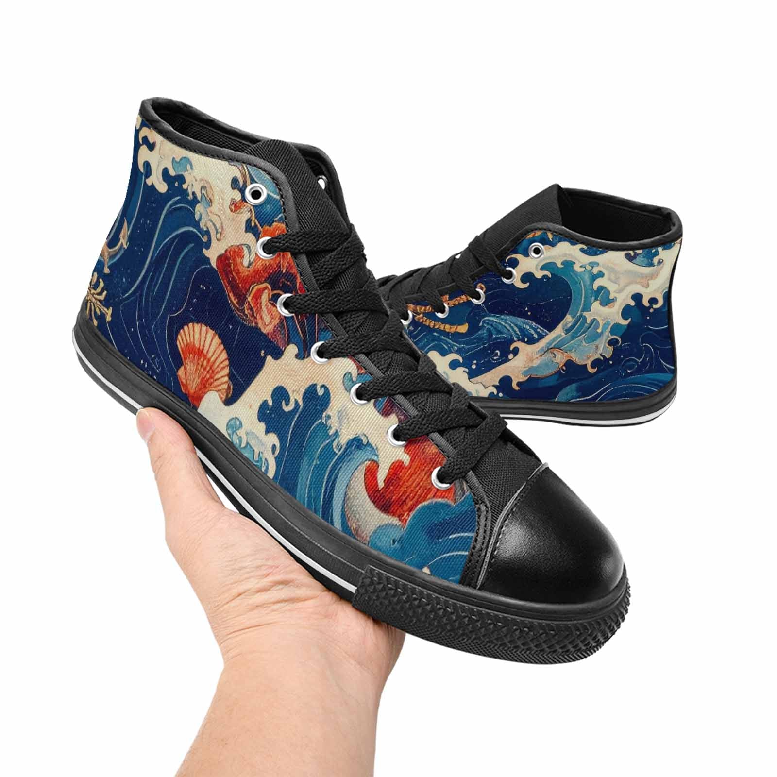 MEN'S Ocean Wave High Top Canvas Dark Academia Custom Shoes