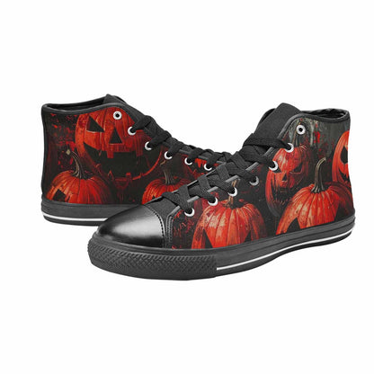 WOMEN'S Bloody Pumpkin Face High Top Canvas Grunge Sneakers