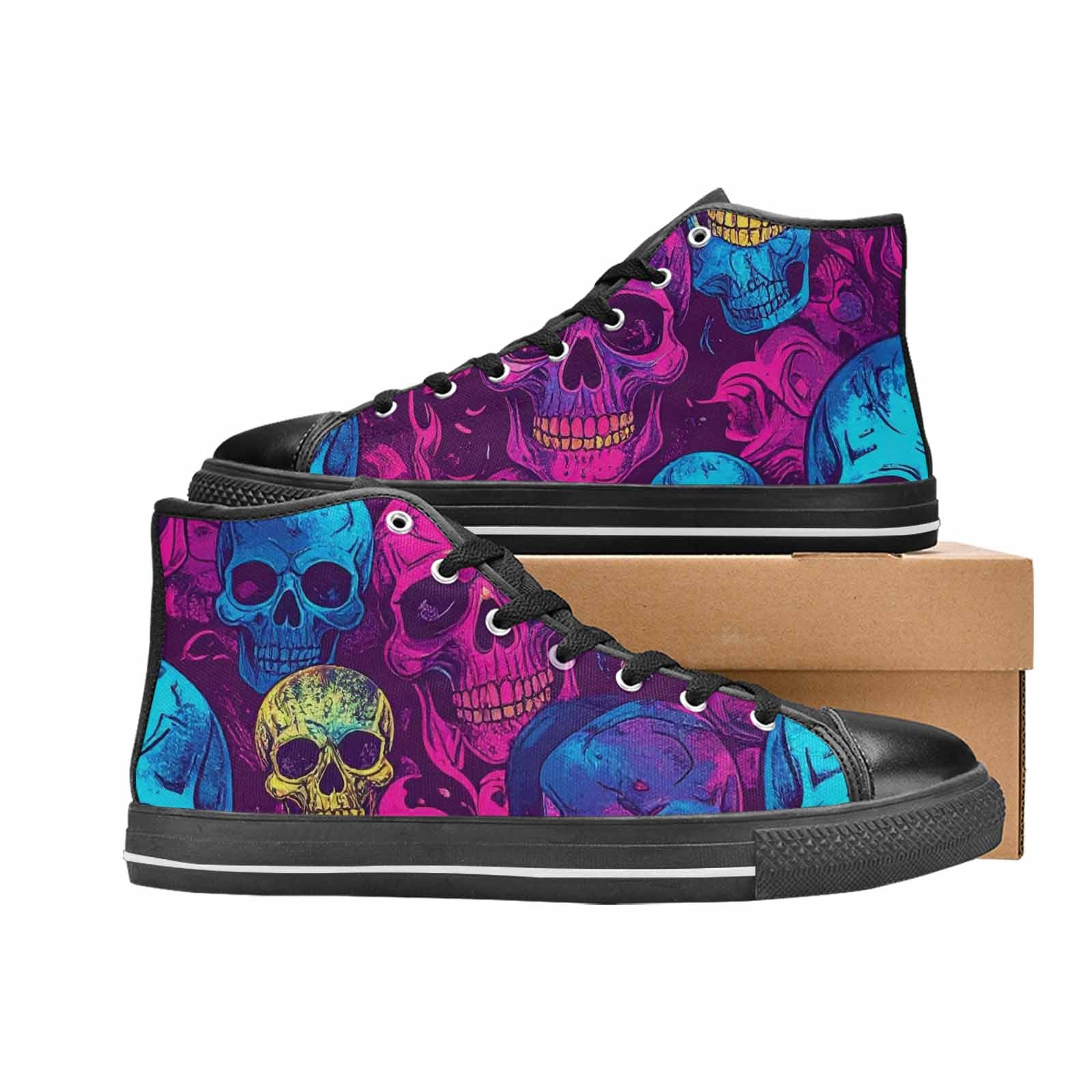 MEN'S Tie Dye Skulls Print High Top Canvas Grunge Custom Shoes