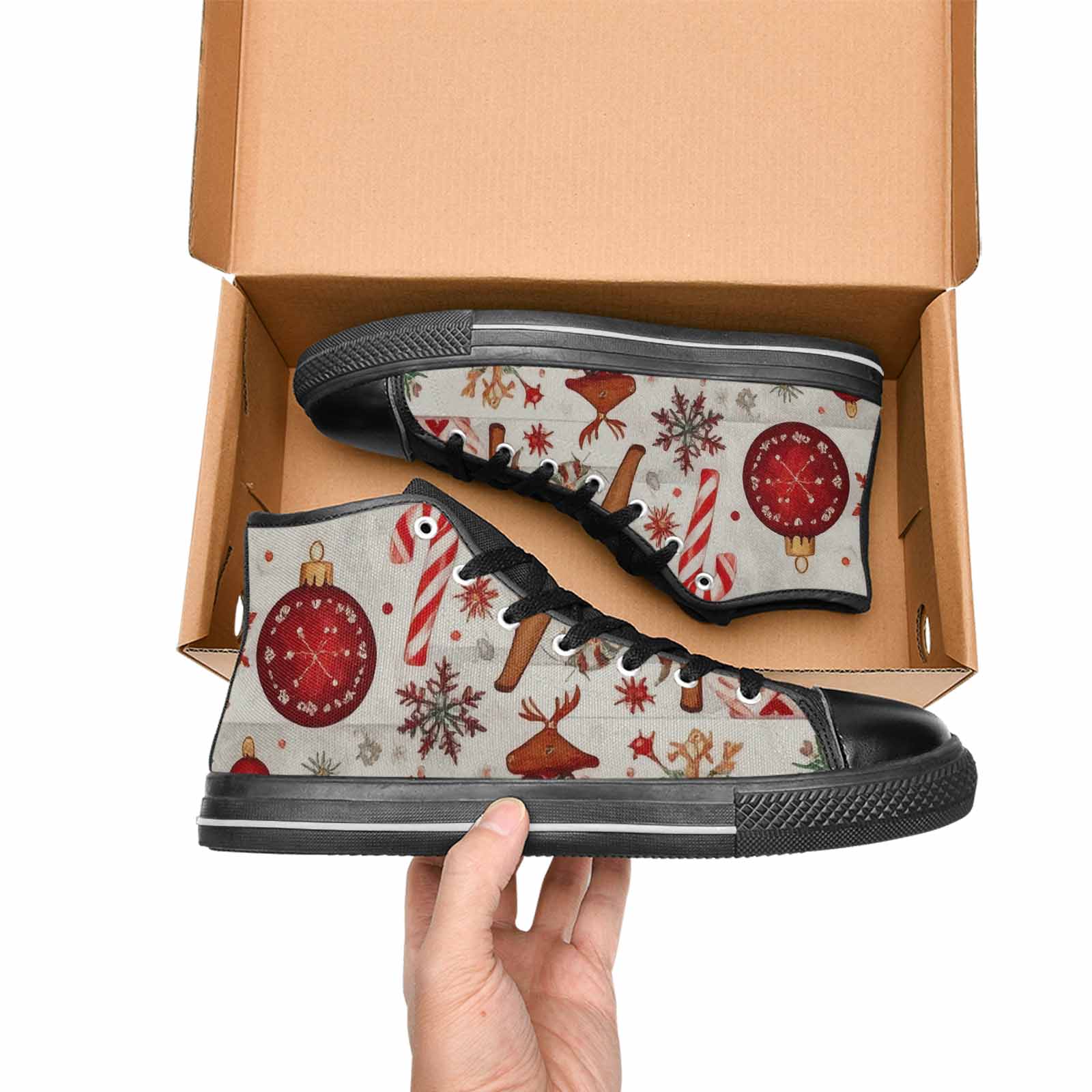 MEN'S Christmas Holly Snowflake High Top Canvas Dreamcore Sneakers