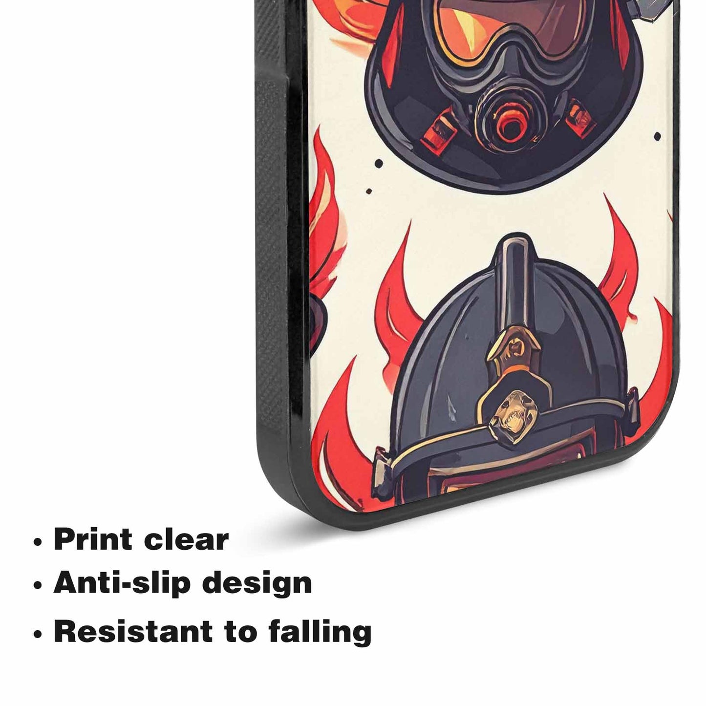 iPhone 15 Plus Case — Firefighter Pattern Flames Axes Helmets Seamless, Custom Made Phone Cover