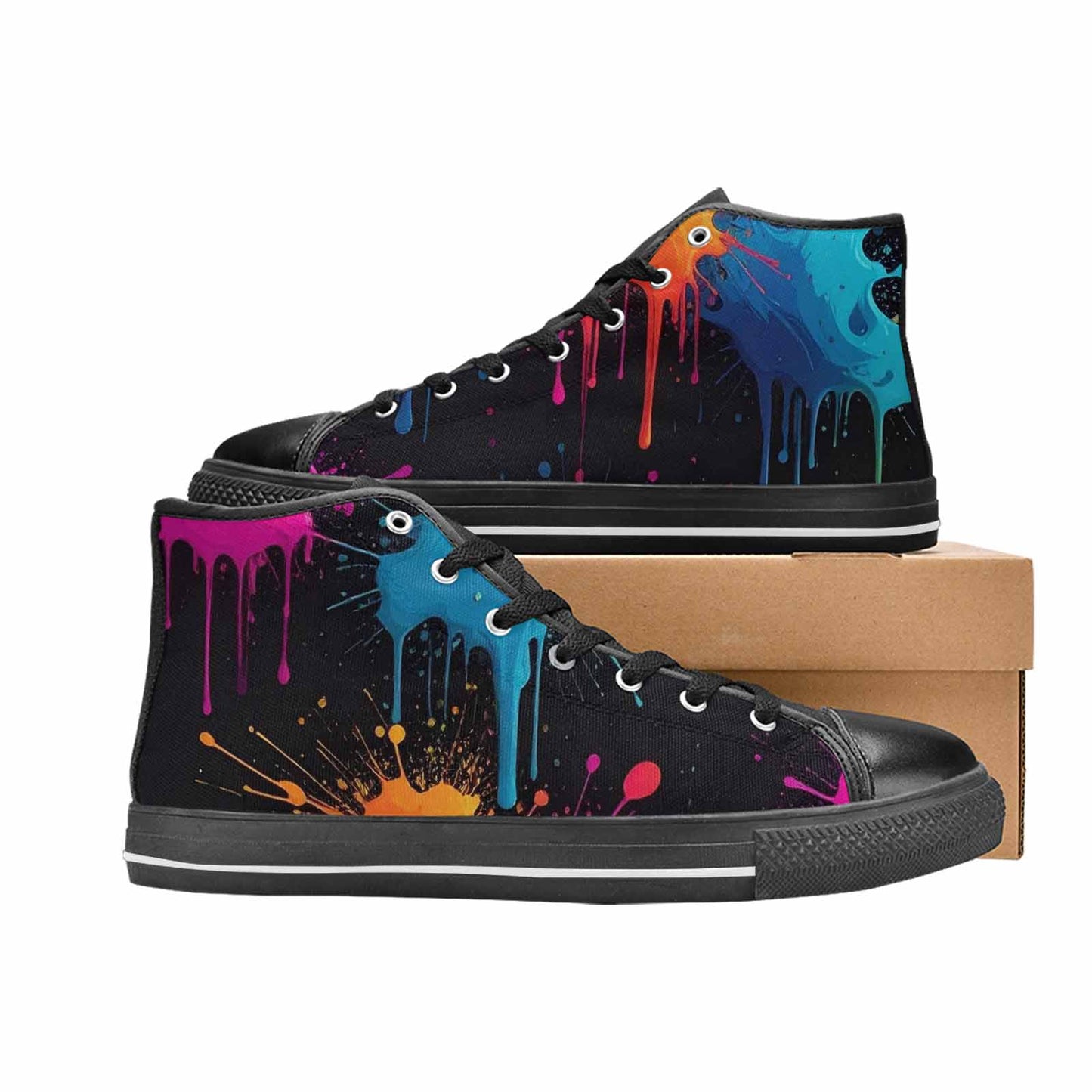 WOMEN'S Paint Splatter High Top Canvas Wallpaper Art Custom Sneakers