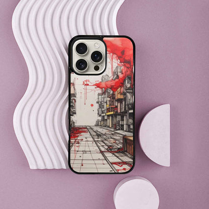 iPhone 16 Pro Max Case — Liminal Space Fragment Black Red Ink, Custom Made Phone Cover