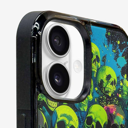 iPhone 16 Case — Skeletons Neon Green Glow Skeletons Pattern, Custom Made Phone Cover