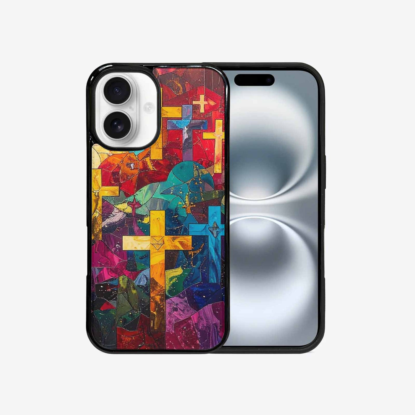 iPhone 16 Case — Faith Cross And Faith Icons Pattern, Unique Phone Case Design