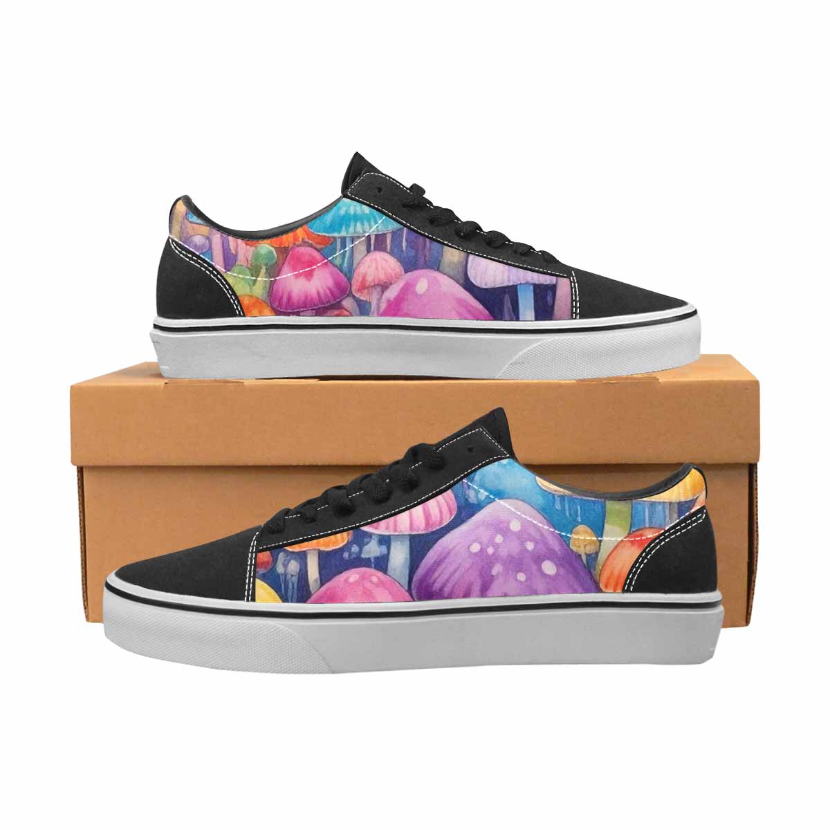 WOMEN'S Mushrooms  Tie Dye Lace-Up Canvas Cottagecore Custom Sneakers