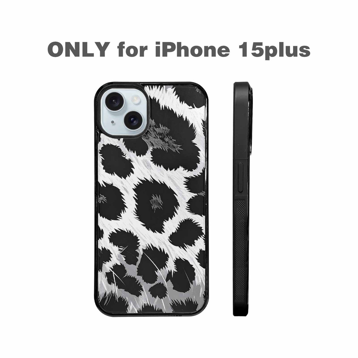 iPhone 15 Plus Case — Leopard Print Black And White Style, Unique Phone Case Design