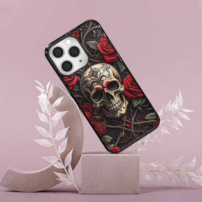 iPhone 15 Pro Max Case — Gothic Skulls Roses, Unique Phone Case Design