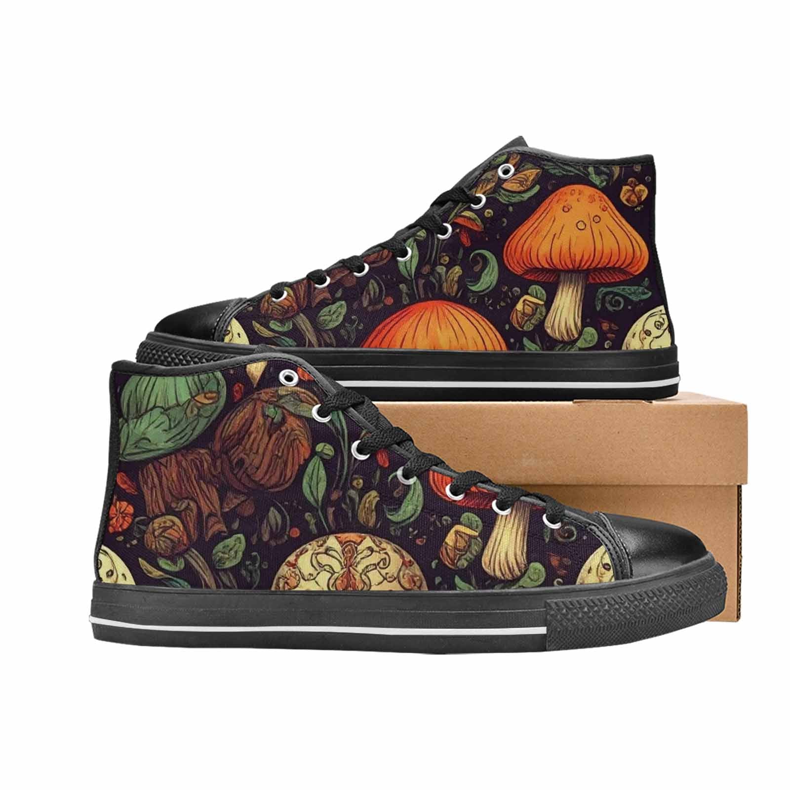 MEN'S Mushrooms And Skulls High Top Canvas Grunge Custom Shoes