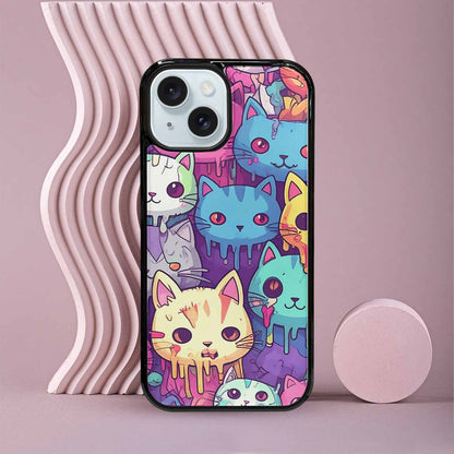iPhone 15 Case — Pastel Gore Cat Character Pattern Hundreds, Original Design Phone Case