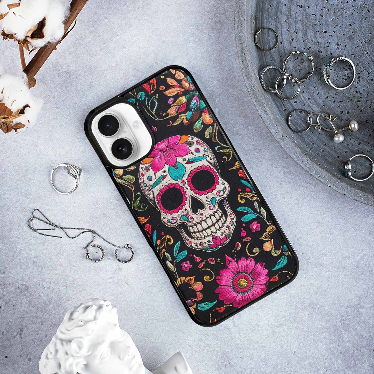 iPhone 16 Plus Case — Colorful Dia De Los Muertos Sugar, Unique Phone Case Design