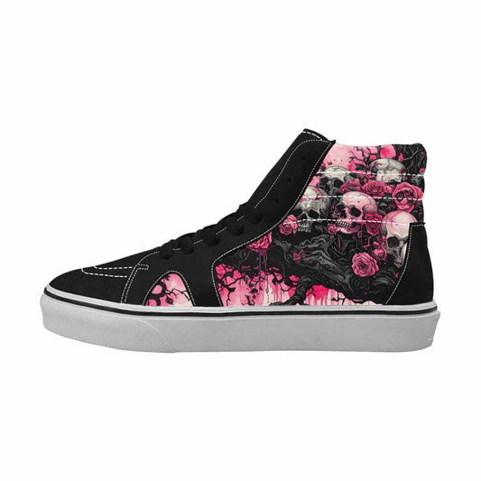WOMEN'S Skulls Black & Pink Ink High Top Canvas Custom Design Cottagecore Handmade Custom Shoes