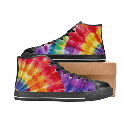 MEN'S Tie Dye Rainbow Spiral High Top Canvas Y2K Custom Shoes