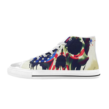 MEN'S Patriotic Flag Skull Art High Top Canvas Vivid Custom Shoes