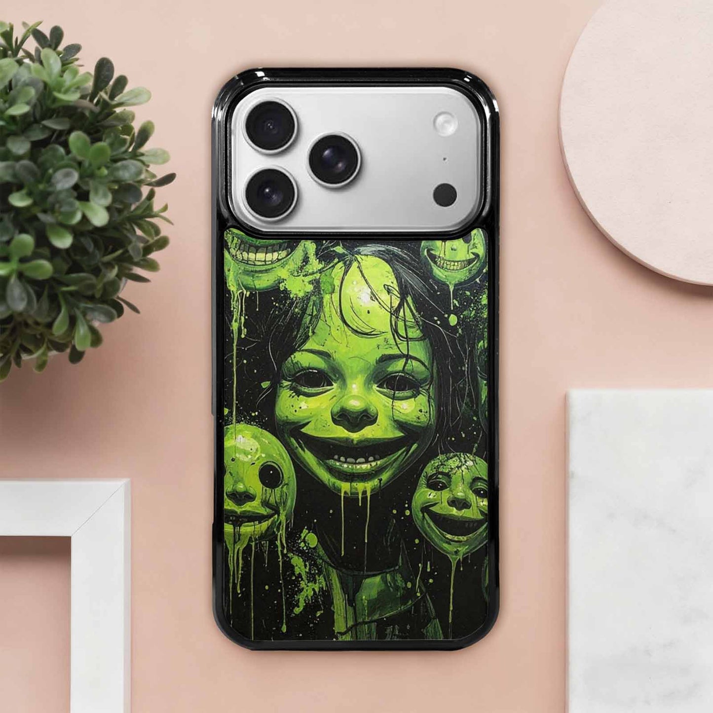 iPhone 17 Pro Max Case — Black &amp; Green Ink Original Art, Custom Printed Phone Case