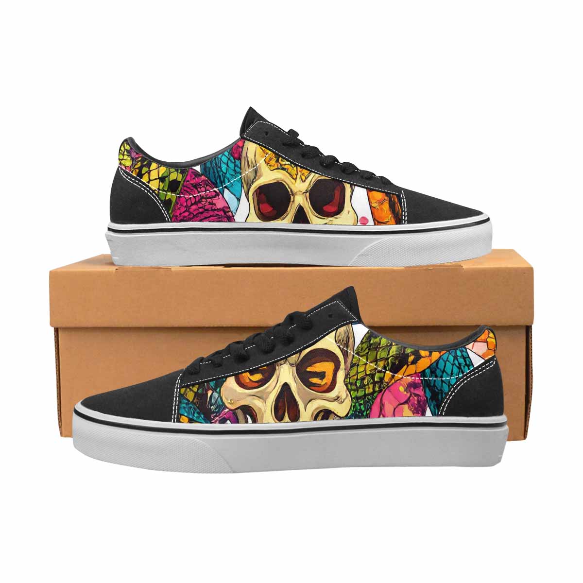WOMEN'S Snake Print Skull Canvas Lace-Up Vibrant Chaos Shoes